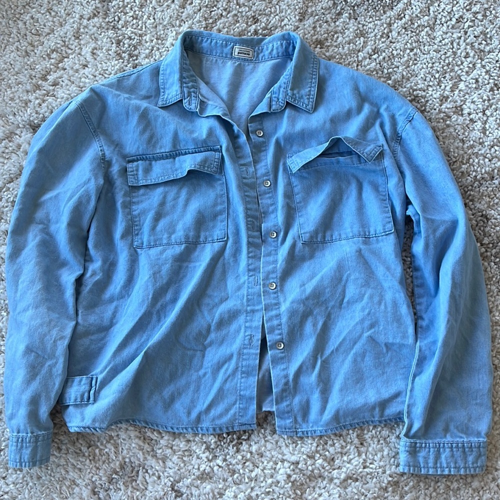 Light Wash Denim Collared Button Down Shirt